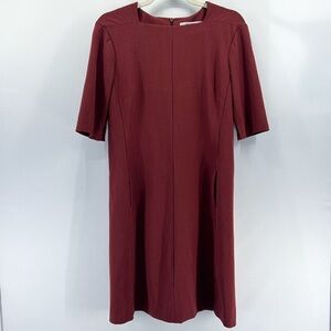 MM LaFleur Jeanette Burgundy Red Long Sleeve Square Neck A-Line Size 10